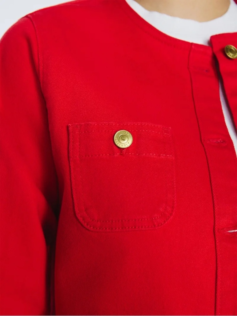 Free Assembly Women's Red Collarless Denim Jacket Size XS - Picture 4 of 8